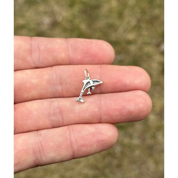Sterling Silver Dolphin Charm, Sterling Silver Dolphin Pendant - Picture 2 of 4